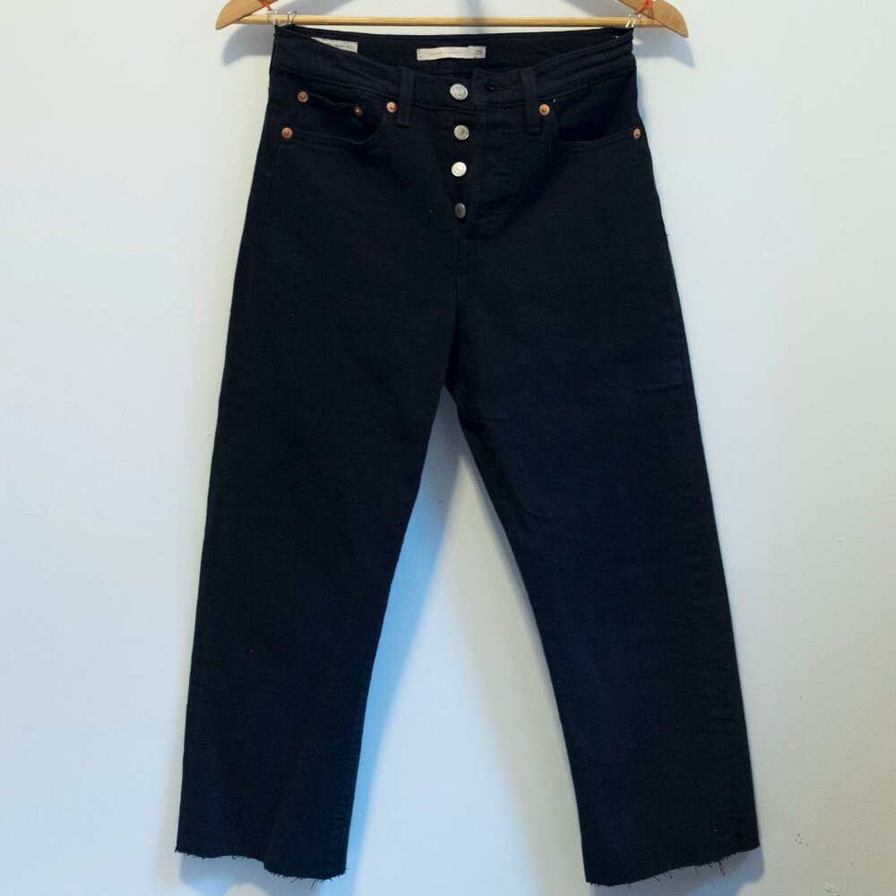 Levis Wedgie Straight 25 petite black stretch jeans